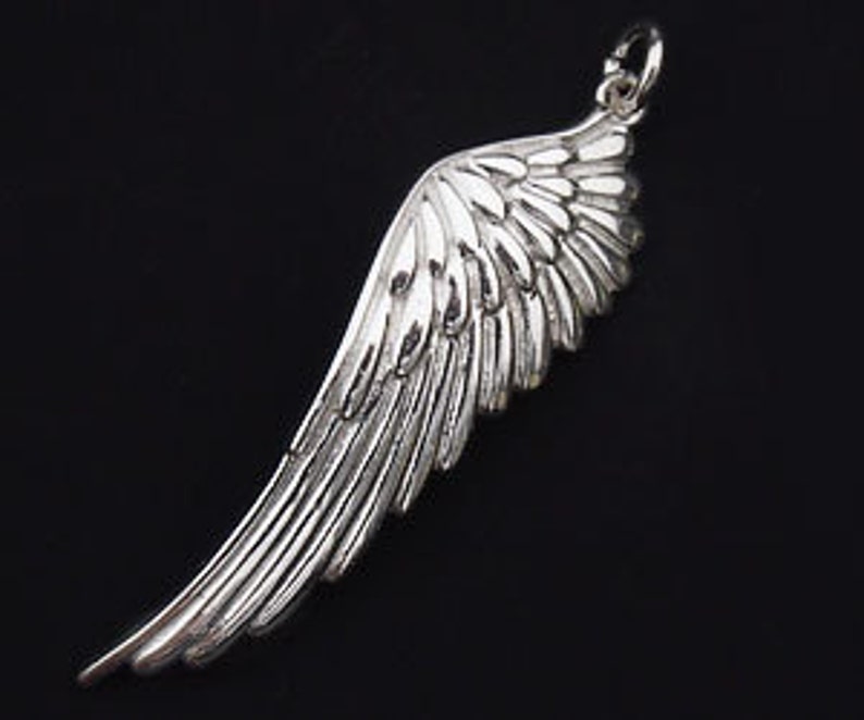 1 of 925 Sterling Silver Angel Wing Pendant 11.5x39mm. :th1740 image 2