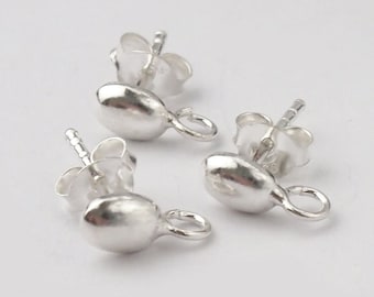 2 pairs of 925 Sterling Silver Oval Earrings Post Findings 4x6 mm. :th1887