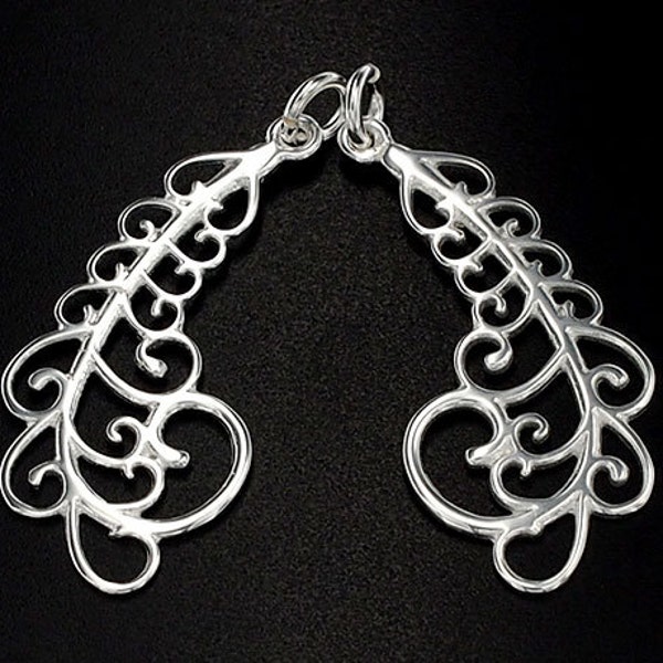 2 of 925 Sterling Silver Fern  Leaf  Pendants  14x28mm. ,Polish finish  :th2189