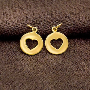 2 of 925 Sterling Silver Gold Vermeil Style Heart Charms 11.5 mm. :vm1199