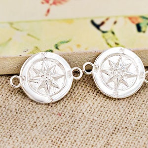 2 of 925 Sterling Silver Compass Printed Disc Connectors,Links 11mm. :tm0178