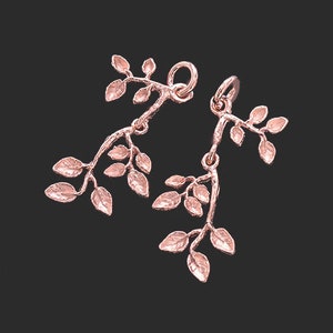 2 of 925 Sterling Silver Rose Gold Vermeil Style Leaf Branch Charms 12x20mm.  :pg0748