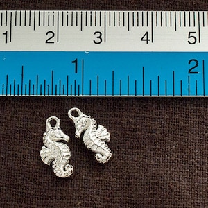 Pu&ograve; includere: Due ciondoli a forma di cavalluccio marino color argento, ognuno misura circa 2,5 cm di lunghezza. I ciondoli sono dettagliati con squame testurizzate e sono perfetti per la creazione di gioielli o progetti di artigianato.