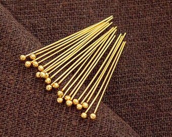 20 of Sterling Silver Gold Vermeil Style Head Pins 30x0.5 mm.  :vm1132