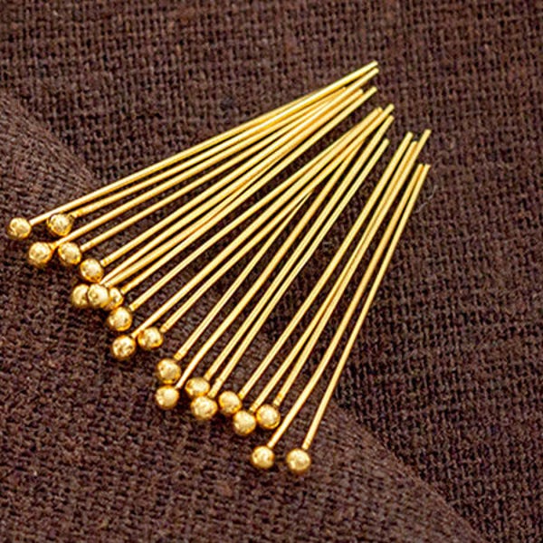 20 of Sterling Silver Gold Vermeil Style Head Pins 30x0.5 mm.  :vm1132