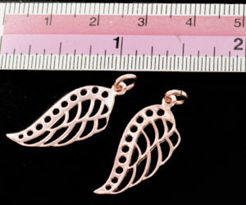 2 of 925 Sterling Silver Rose Gold Vermeil Style Angel Wing Charms 10x22 mm :pg0152