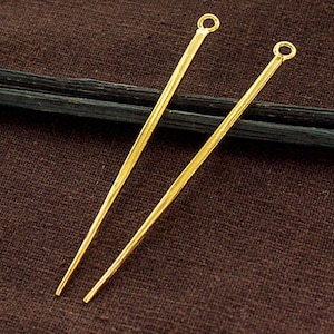 2 of Karen Hill Tribe  Silver  Gold  Vermeil Style Skinny Long Spike Pendants 2x63mm.  :vm1162