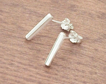 1 pair of 925 Sterling Silver Tiny Rectangle Stick  Stud Earrings 2x12mm., Polish finished  :er0974