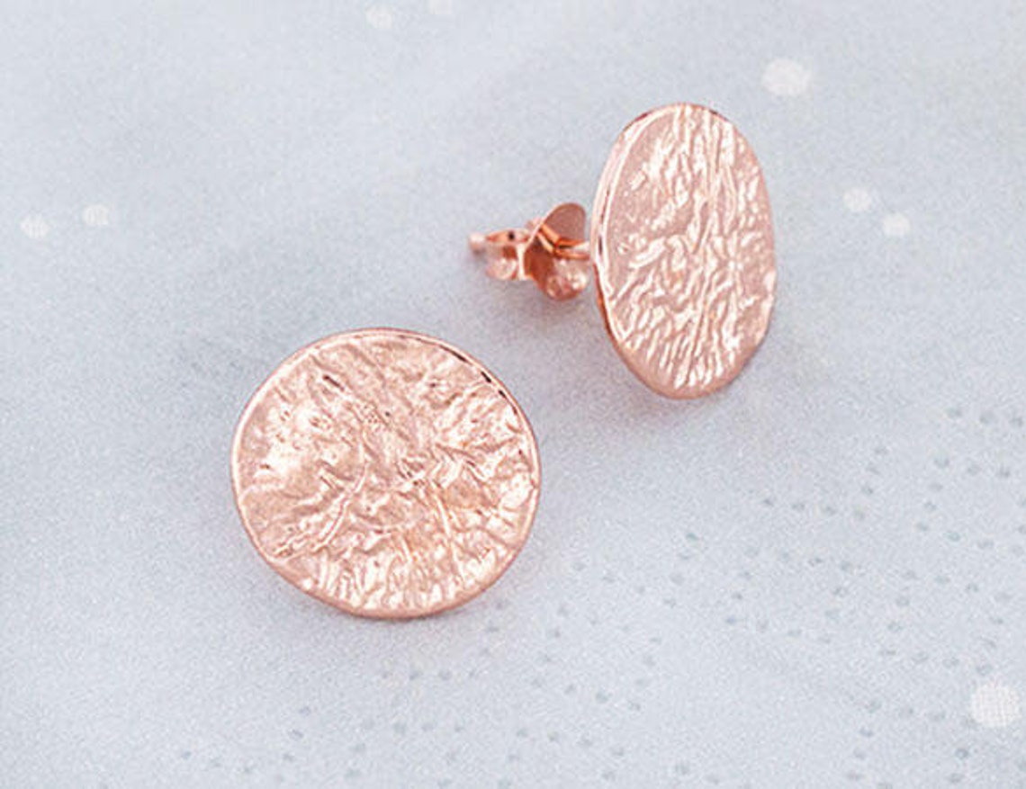 1 Pair of 925 Sterling Silver Rose Gold Vermeil Style Textured Etsy