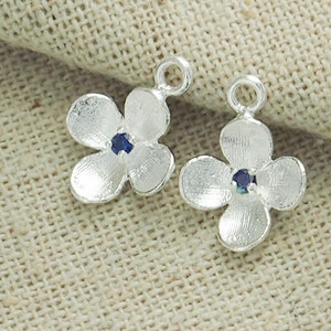 2 of 925 Sterling Silver Flower Charms, with Lab grown Sapphire    :th2390