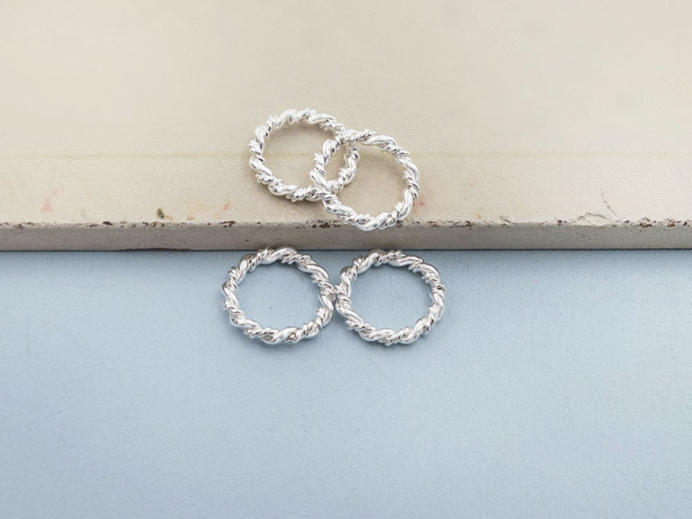 カタログギフトも！ of 4 925 12 Connectors Links, Circle Twisted Silver Sterling その他