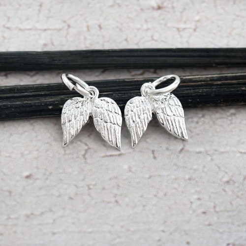 Tiny Textured Angel Wing Charm Necklace In Sterling Silver - Hypoallergenic Gift - View #14