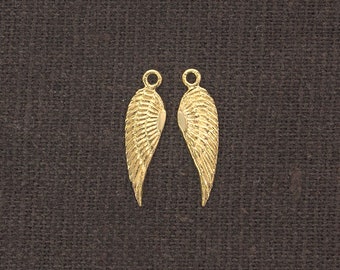 2 of 925 Sterling Silver 24K Gold Vermeil Style Angel Wing Charms 5x16 mm. :vm1423