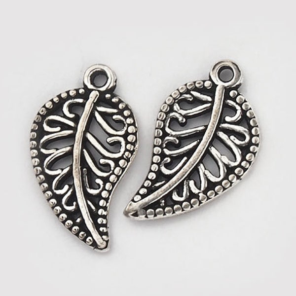 2 of 925 Sterling Silver Oxidized Cutwork  Leaf Charms 15x16 mm. :th1519