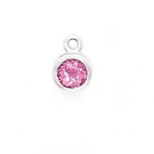 1 of Natural Round Pink Tourmaline & Sterling Silver Bezeled Charm 5 mm.  :gt0036