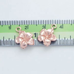 2 of 925 Sterling Silver Rose Gold Vermeil Style Plumeria flower Charms 11 mm. :pg0019 image 5