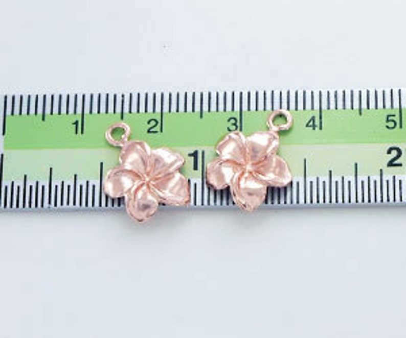 2 of 925 Sterling Silver Rose Gold Vermeil Style Plumeria flower Charms 11 mm. :pg0019 image 5