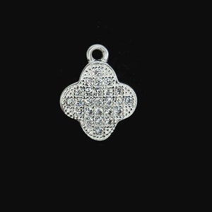 1 of 925 Sterling Silver Cubic Zirconia Clover Charm  9mm.   :ts0021