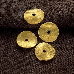 4 of  Karen hill tribe Gold  Vermeil Style Brushed Curve Disc Beads 12mm.  :vm1309