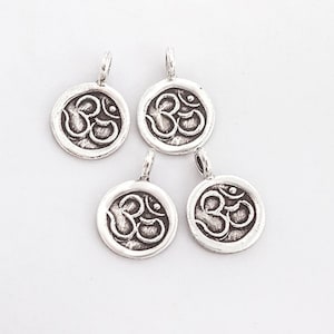 4 of Karen Hill Tribe Silver Ohm Printrd Charms 10.5mm. :ka4450