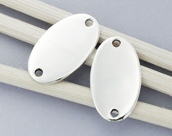 シルバーsterling 製オーバル型ブラシ 925スターリングシルバー製オーバルリンク4個、コネクター 8 x 14 mm