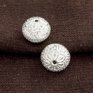 2 of Karen Hill Tribe Silver Printed Ball Beads 11x12 mm.  :ka4421