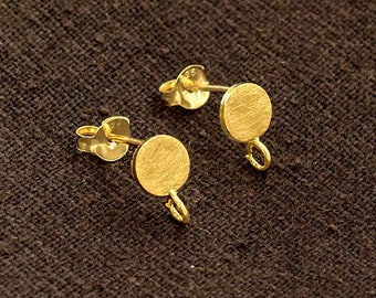 1 Pair of 925 Sterling Silver Gold Vermeil Style Brushed Circle Disc Stud Earrings Post Findings 6mm.  :vm1246