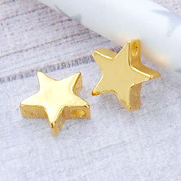 2 of Sterling Silver Gold Vermeil Style  Star Beads 7.5mm. :vm0559