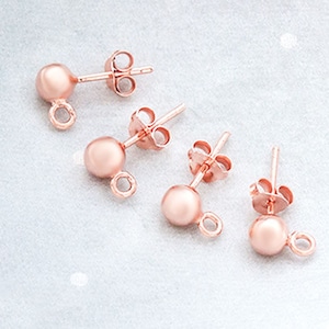 2 Paar 925 Sterling Silber Rose Gold Vermeil Stil Post Ohrstecker 5 mm Kugel mit geschlossener Öse.  :pg0595