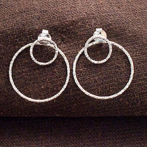 1 pair of 925 Sterling Silver Double Circle Ear Jacket Earrings 20 mm. Hoop Stud Post Earrings  :er1133