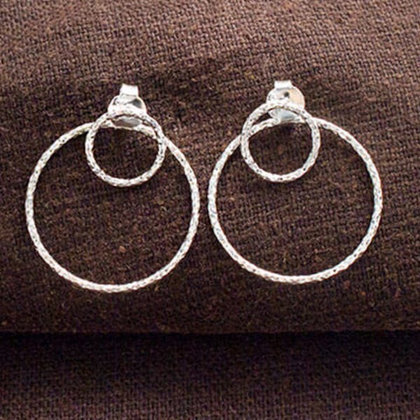 1 Paar 925 Sterling Silber Doppel Kreis Ohr Jacke Ohrringe 20 mm. Hoop-Bolzen-Ohrringe: ER1133