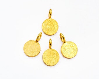 4 of 925 Sterling Silver Gold Vermeil Style Round Disc Tag Charms 6 mm. , Brush Finished  :vm0949