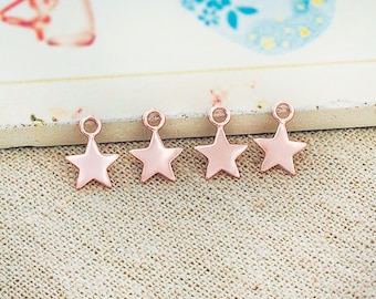 4 of 925 Sterling Silver Rose Gold Vermeil Style Star Charms 8mm.  :pg0660