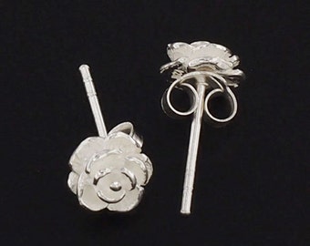 1 pair of 925 Sterling Silver Rose Stud Earrings 6.5mm.:er0733