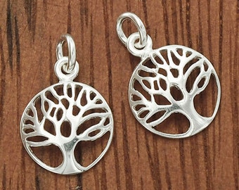 2 of 925 Sterling Silver Tree of Life Charms 11.5 mm. Polish Finished. :th2276