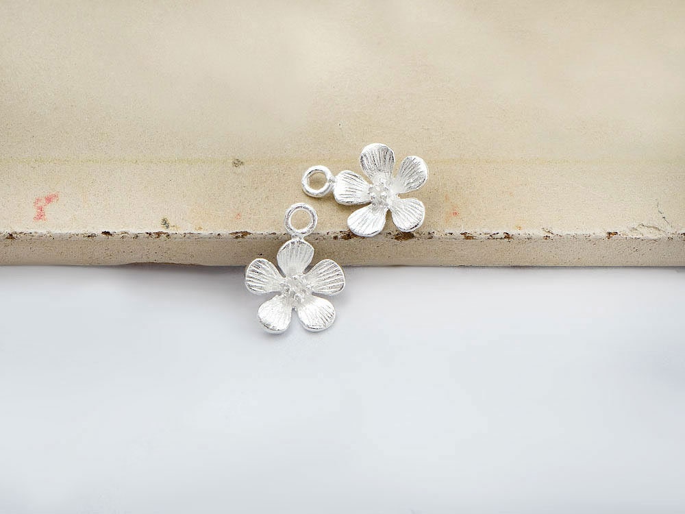 2 of 925 Sterling Silver Flower Charms 10mm. Matte Finished. - Etsy