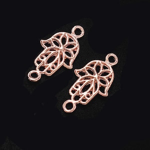 2 eslabones de la Mano de Fátima, estilo Hamsa, en plata de ley 925, bañados en oro rosa vermeil, 10 x 14 mm. :pg0734