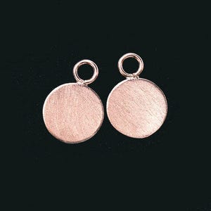 2 of 925 Sterling Silver Rose Gold  Vermeil Style Round Disc Tag Charms 8 mm. , Brush Finished  :pg0448