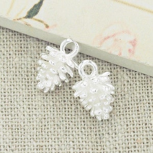 2 of 925 Sterling Silver Pinecone Charms. 8x12 mm. polish finished :tk0079