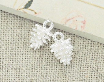 2 of 925 Sterling Silver Pinecone Charms. 8x12 mm. polish finished :tk0079