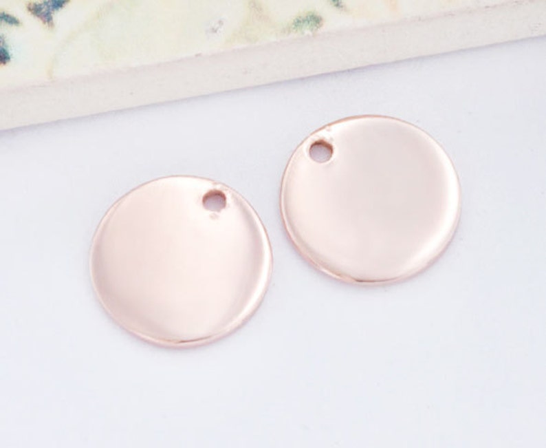pg0206 Polish Finished 2 of 925 Sterling Silver Rose Gold Vermeil Style Round Disc Tag Charms 10 mm