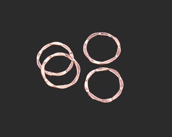 4 of 925 Sterling Silver Rose Gold Vermeil Style Hammered Circle Closed Rings 12mm.   :pg0707