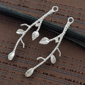 2 of 925 Sterling Silver Leaf Branch Pendants 11.5x35 mm. :th2828