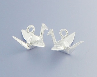 2 of 925 Sterling Silver Origami Bird Charms  6x14 mm. Polished Finish. :tm0064