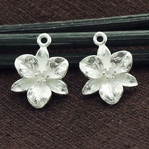 2 of 925 Sterling Silver Flower Charms 12mm. Matte Finish. :th2543
