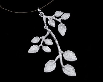 1 of 925 Sterling Silver Leaf  Branch Pendant  20x33 mm. Polish Finished :th1974