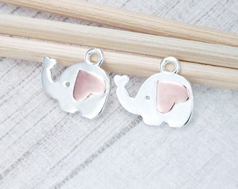 2 of 925 Sterling Silver Elephant Charms 7x12mm. ,Two Tone Rose Gold & Silver   :pg0040