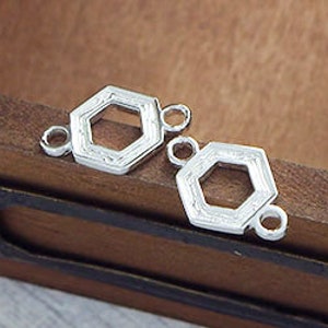 2 of 925 Sterling Silver Textured Hexagon Links , Connectors 10 mm. :tm0023 image 4