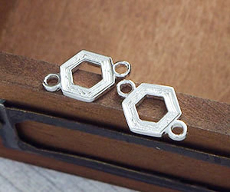 2 of 925 Sterling Silver Textured Hexagon Links , Connectors 10 mm. :tm0023 image 4