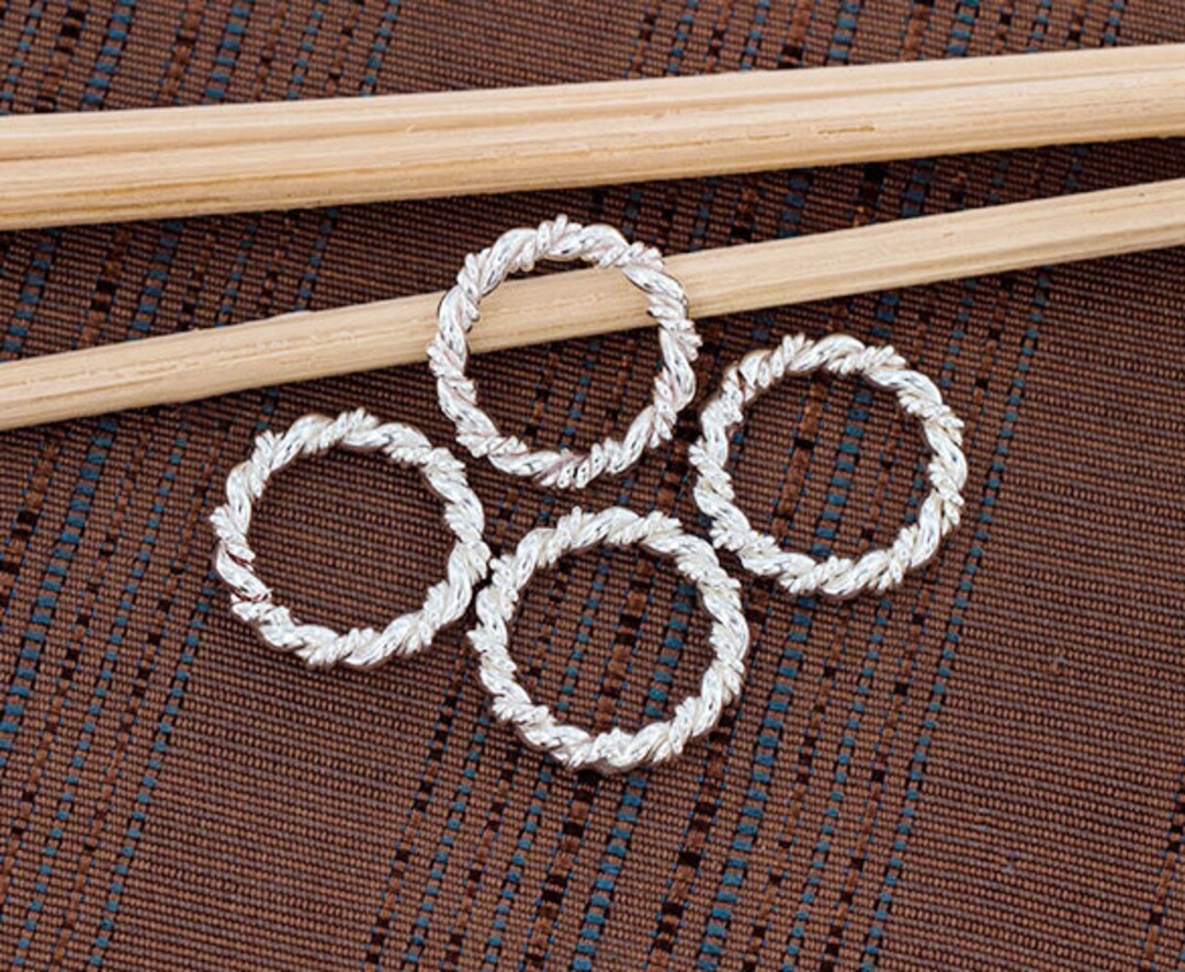 4 of 925 Sterling Silver Twisted Circle Links, Connectors 12